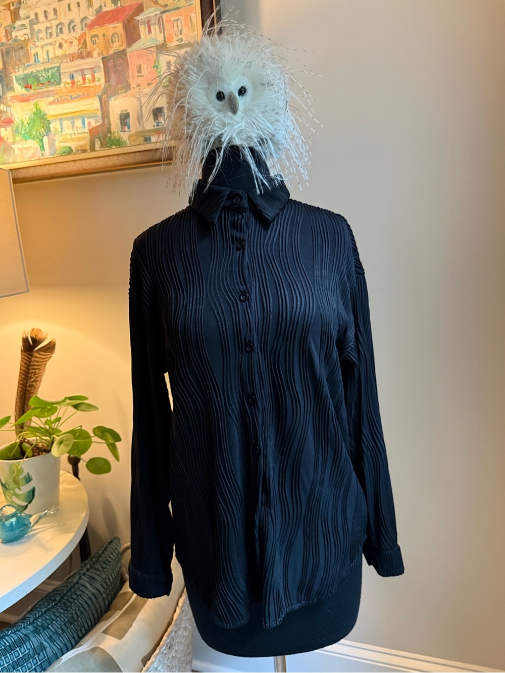 Textured long sleeve button down